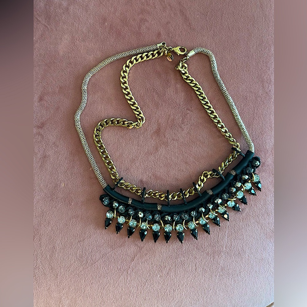 Fashion jewelry form express goth rocker grunge necklace with black glass stones